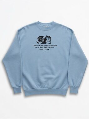 Light Blue Cat Graphic Crewneck Sweatshirt